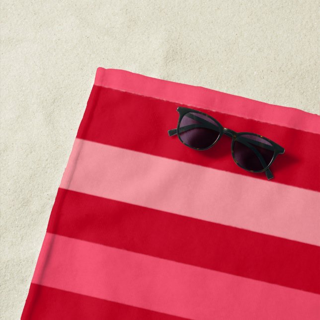 Valentines Stripes of Red and Pink  Beach Towel (In Situ)
