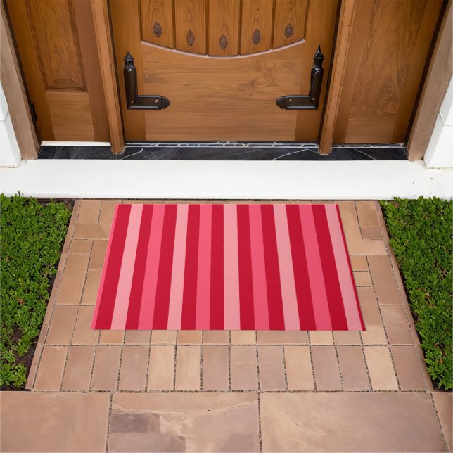 Valentines Stripes of Red and Pink  Doormat (Outdoor)