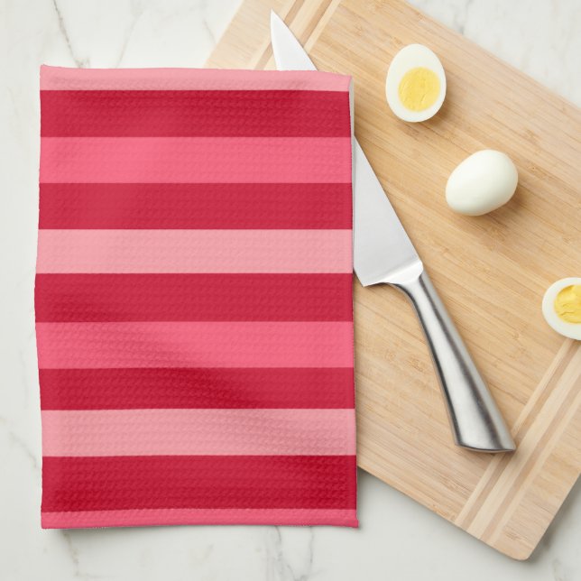 Valentines Stripes of Red and Pink  Kitchen Towel (Quarter Fold)
