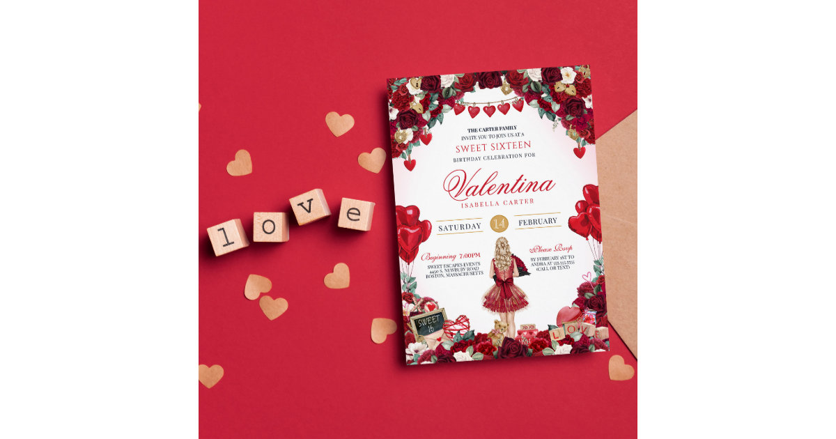 Valentine's Sweet 16 Birthday Invitation 