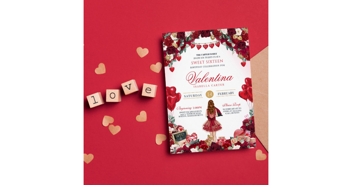 Valentine's Sweet Sixteen 16th Birthday Party Invitation | Zazzle