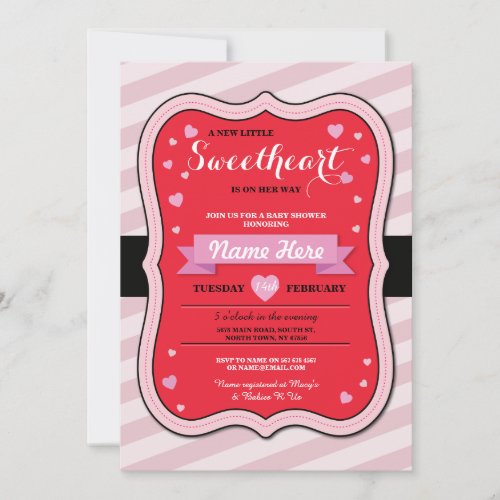 Valentines Sweetheart Baby Shower Girl Love Invite