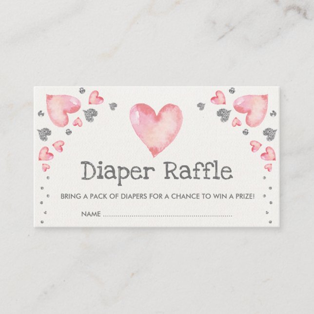 Valentines Sweetheart Diaper Raffle Pink Silver Enclosure Card (Front)