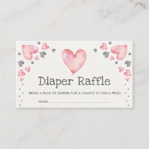 Valentines Sweetheart Diaper Raffle Pink Silver Enclosure Card
