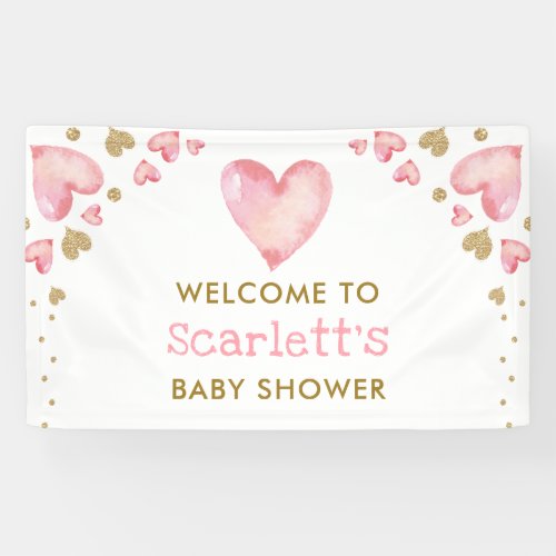 Valentines Sweetheart Pink Gold Baby Girl Welcome Banner