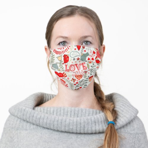 Valentines symbols and typography retro design adult cloth face mask