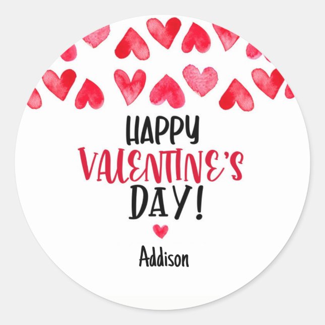 Valentine's Tag, Modern Valentine's Day Favor Classic Round Sticker (Front)