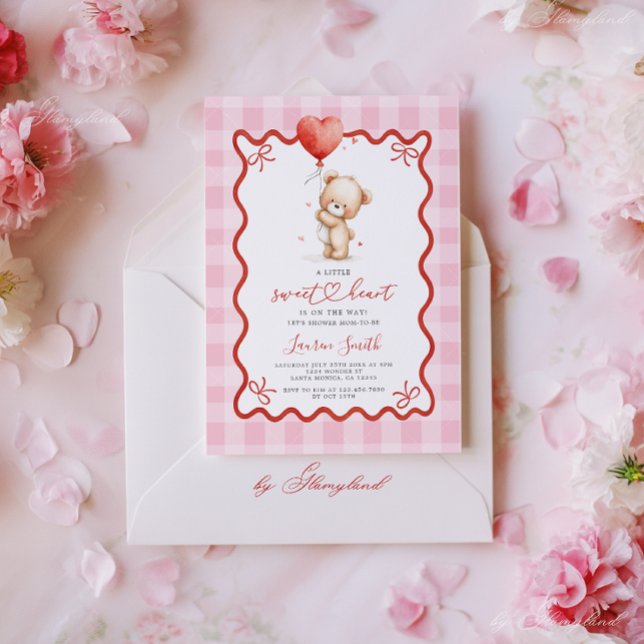 Valentines Teddy Bear Baby Shower Girl Invitation (Creator Uploaded)