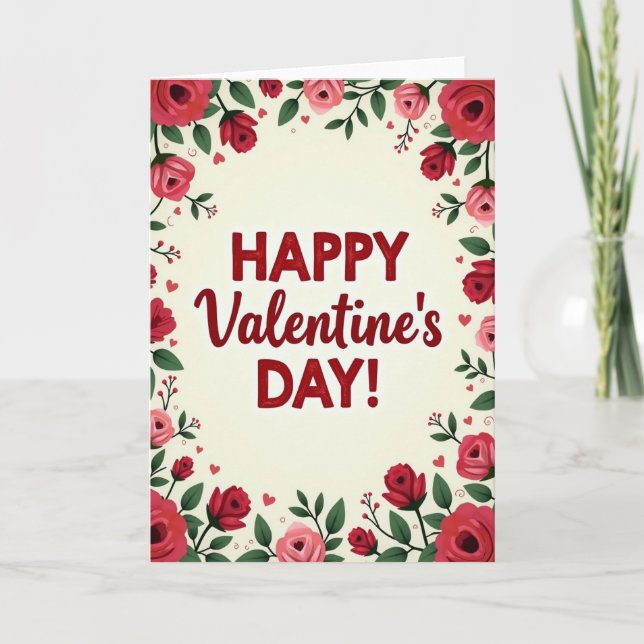 Valentines Textured Rose Border Card (Front)