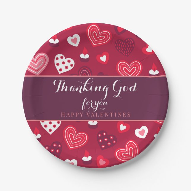 Valentines Thanking God for you hearts Paper Plates (Front)