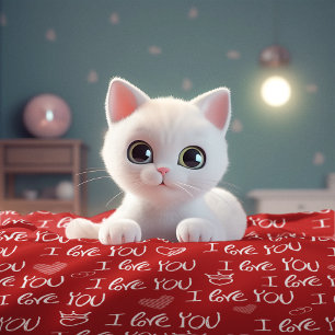 Valentine's theme Red White I love You Pattern Fleece Blanket