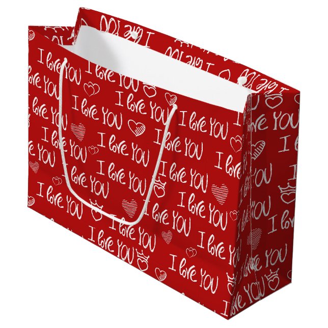 Valentine's theme Red White I love You Pattern Large Gift Bag (Front Angled)