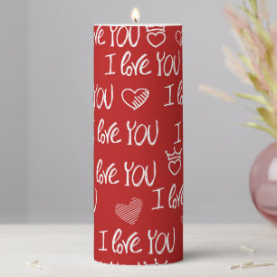 Valentine's theme Red White I love You Pattern Pillar Candle