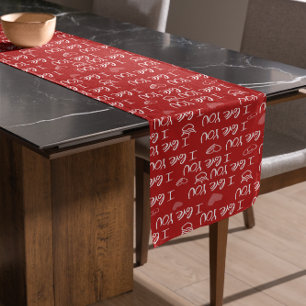 Valentine's theme Red White I love You Pattern Short Table Runner