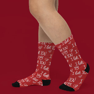 Valentine's theme Red White I love You Pattern Socks