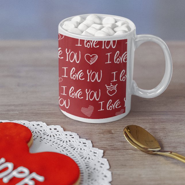 Valentine's theme Red White I love You Pattern Two-Tone Coffee Mug (Creator Uploaded)