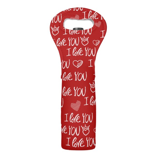 Valentine's theme Red White I love You Pattern Wine Bag (Front)