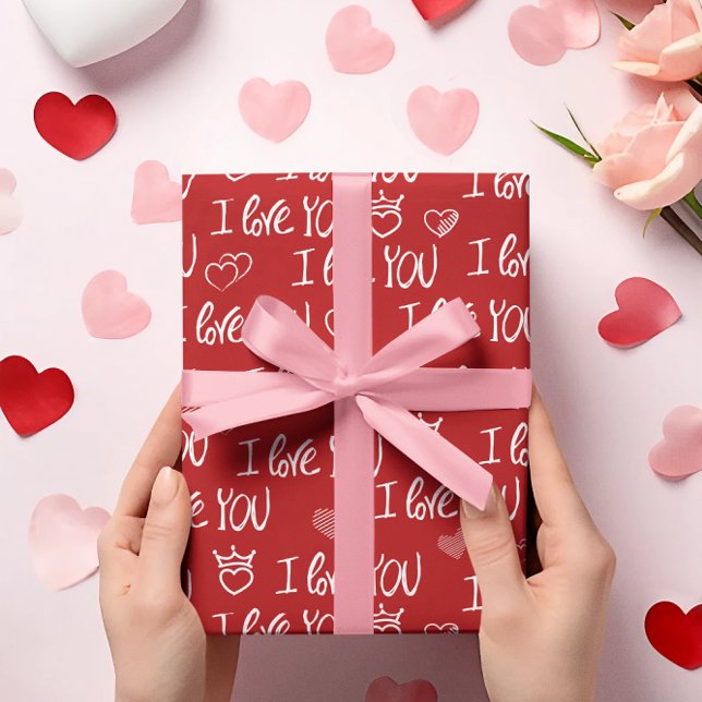 Valentine's theme Red White I love You Pattern Wrapping Paper (Creator Uploaded)