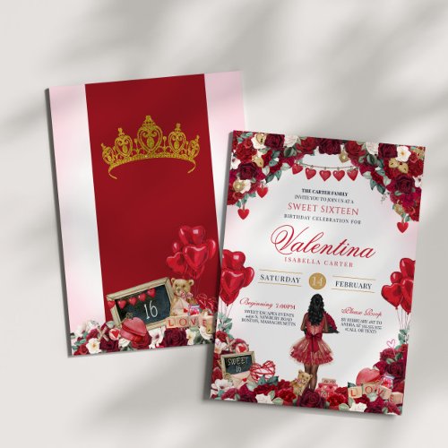 Valentines Theme Sweet 16 Floral Birthday Party Invitation