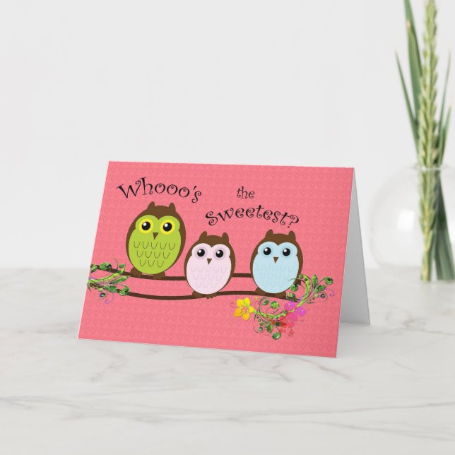 Valentine's Three Owls Card (Front)