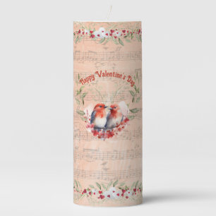 Valentine's Timeless Love Birds and Music Notes  Pillar Candle
