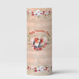Valentine's Timeless Love Birds and Music Notes  Pillar Candle