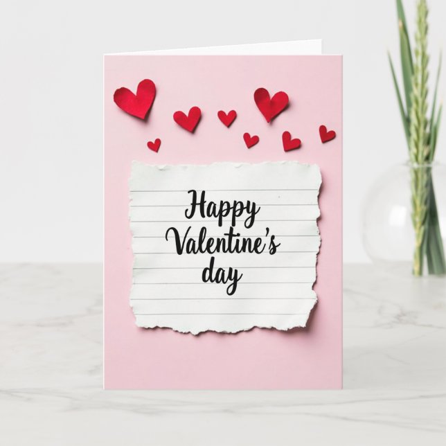 Valentines Torn Lined Hearts Card (Front)