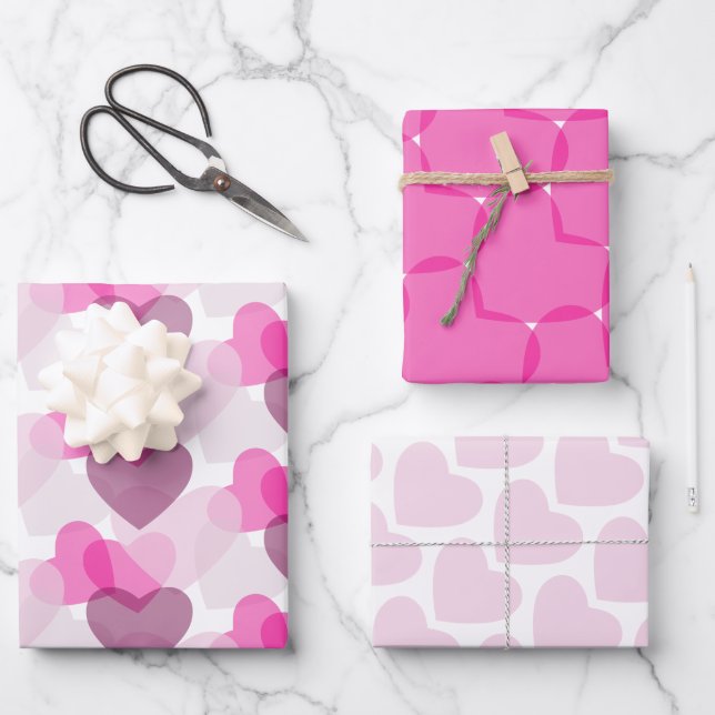 Valentine's Transparent Hearts Pink Blush Pattern Wrapping Paper Sheets (Front)