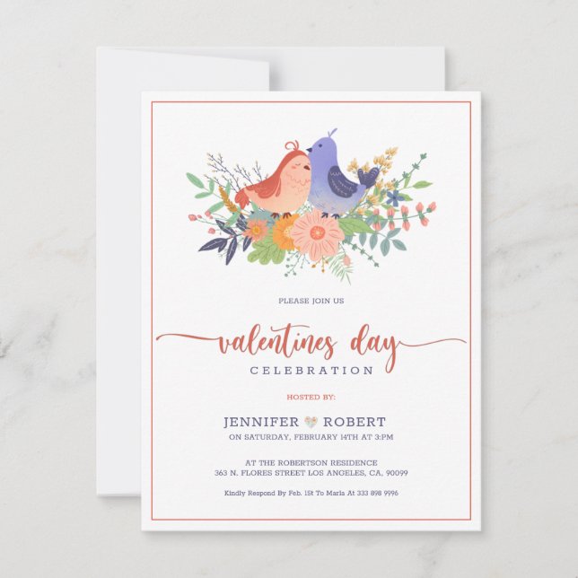 Valentine's typography and Birds in love invite (Front)