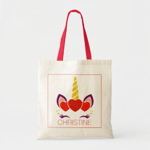 Valentines unicorn custom monogram tote bag
