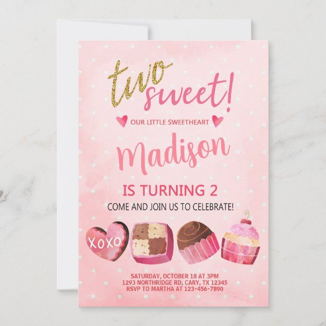 Valentines Valentine girl 2nd birthday invitation. Invitation (Front)