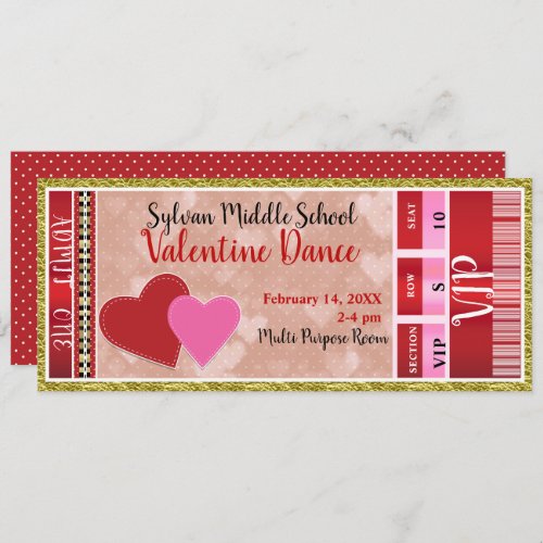 Valentines Valentine Party Admit One VIP Dance Invitation