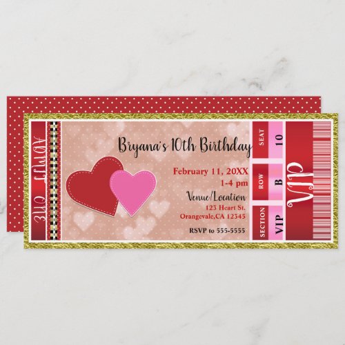 Valentines Valentine Party Admit One VIP Ticket Invitation