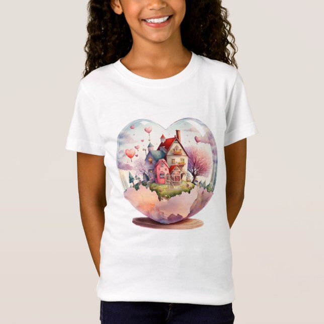Valentines Village Heart Glass Snowglobe T-Shirt (Front)