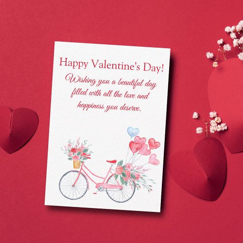 valentines watercolor floral vintage bicycle chic note card