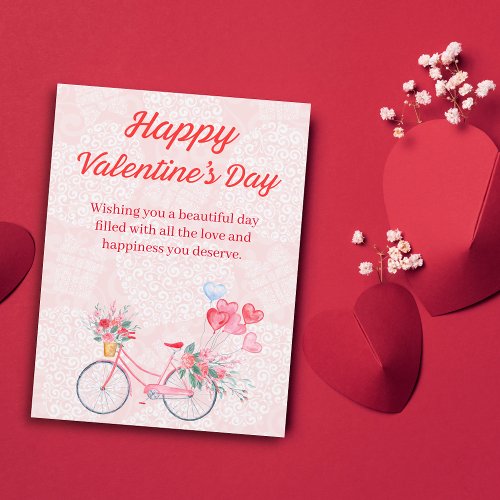 valentines watercolor floral vintage bicycle pink postcard