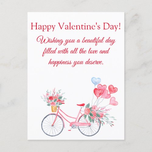 valentines watercolor floral vintage bicycle red  postcard