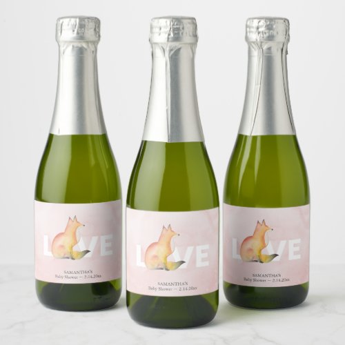 Valentines Watercolor Fox Brunch and Bubbly Sparkling Wine Label