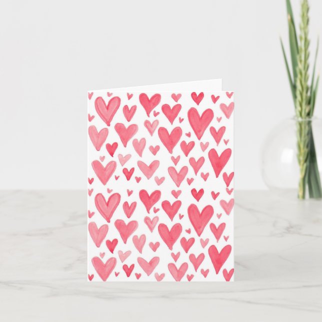 Valentine's Watercolor Hearts Card (Front)