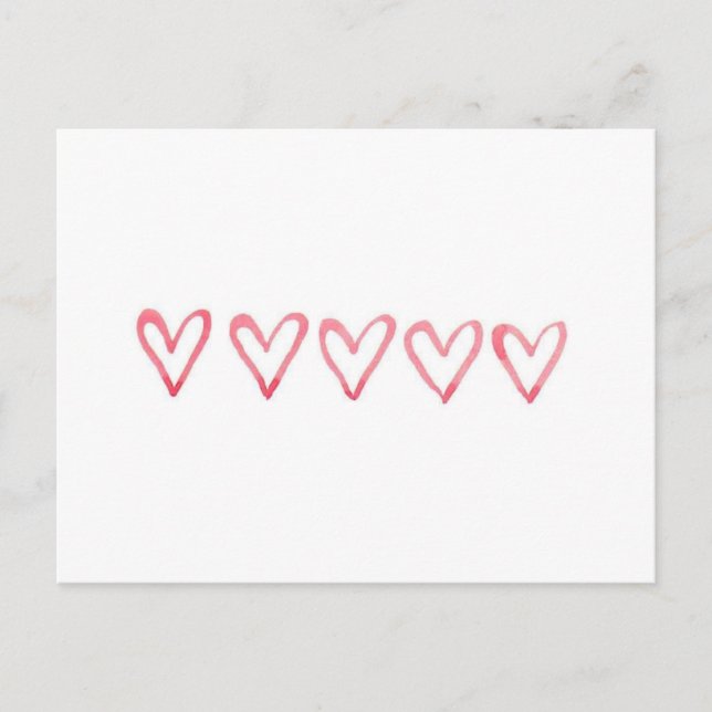 Valentine's Watercolor Hearts Postcard (Front)