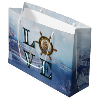 Valentine's Watercolor Nautical "Love" Large Gift Bag