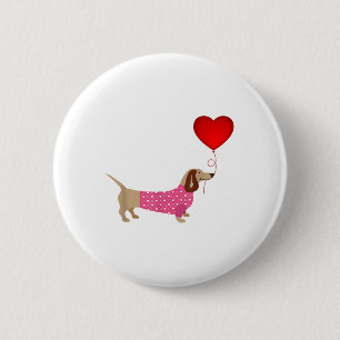 Valentines Weiner Daschund Doxie In Dog Dress Button