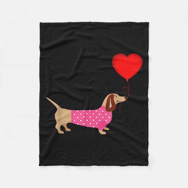 Valentines Weiner Daschund Doxie In Dog Dress  Fleece Blanket (Front)