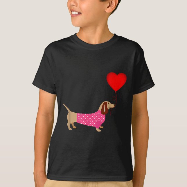 Valentines Weiner Daschund Doxie In Dog Dress  T-Shirt (Front)
