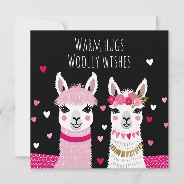 Valentines Whimsical Adorable Llamas Valentines Card (Front)