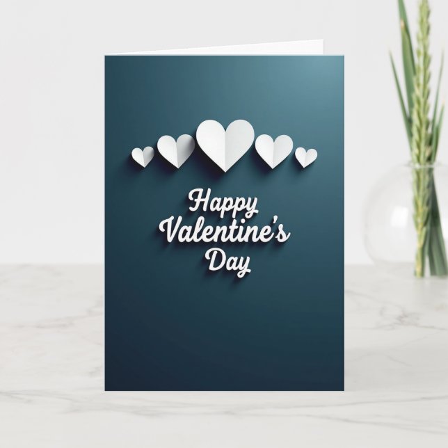 Valentines White Hearts Teal Scene Card (Front)