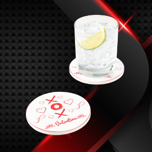 Valentine's XOXO with Hearts in Red Coaster