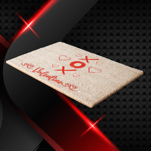 Valentine's XOXO with Hearts in Red Fiber Doormat