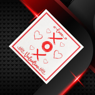 Valentine's XOXO with Hearts in Red Paper Dinner Napkins