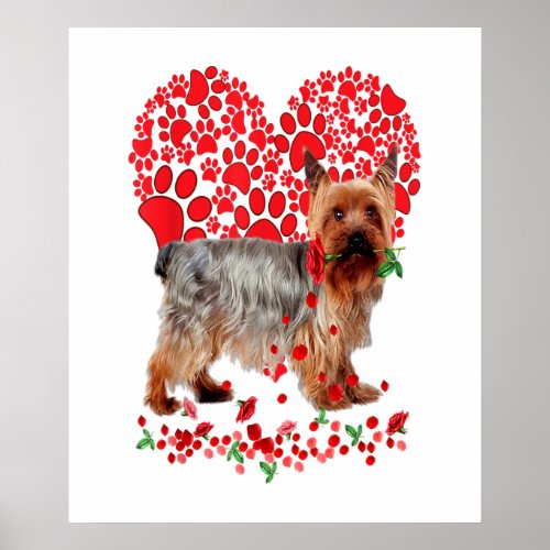 Valentines Yorkshire Terrier Heart Dog Dad Dog Mom Poster